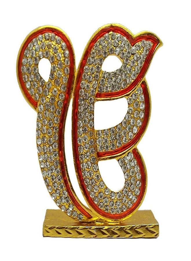GCT Sikh Religious Symbol EK Onkar Idol IK Onkar Idol (B-35) Red Gold Metal Statue for Home Décor Car Dashboard Mandir Pooja Murti Temple Puja Office Table Showpiece - Image 1